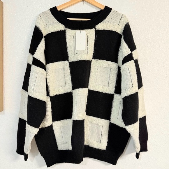 Revolve Line & Dot Black & White Checkered Sweater NWT Large - Picture 3 of 15
